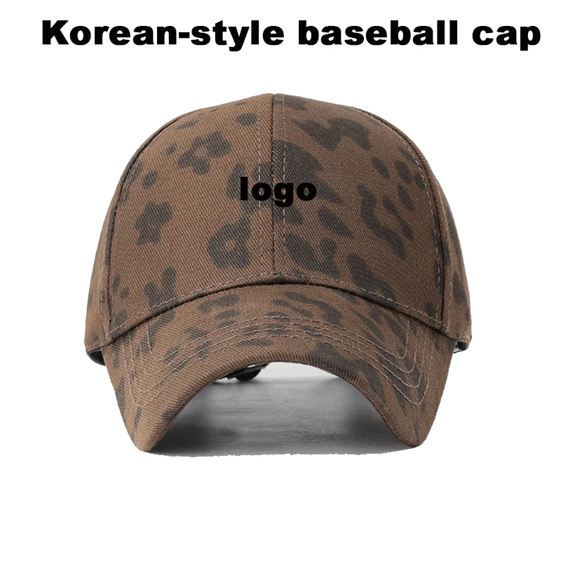 Customizable Logo Baseball Cap Men Women Korean Style Vintage Leopard Sun Embroidery Duckbill Hat Summer Outdoor Sun Protection