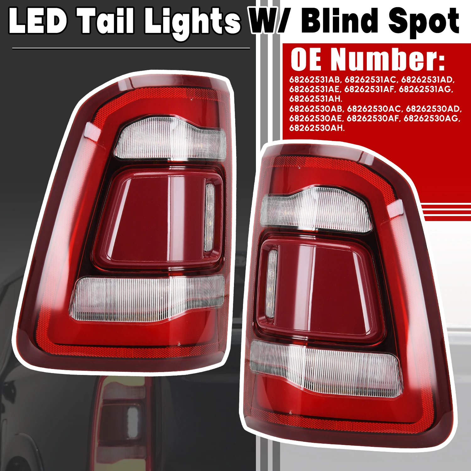 1pc Taillight Red with Blind Spots Without Module Point for Dodge RAM 1500 19-on 68262531AE 68262530AE