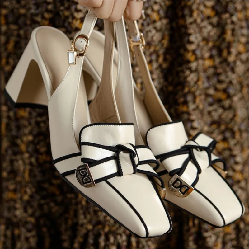 Dilalula 2025 French Style Genuine Leather Sandals Women Covered Toe Butterfly Knot Party Dating Sandals Office Ladies Pumps image 5