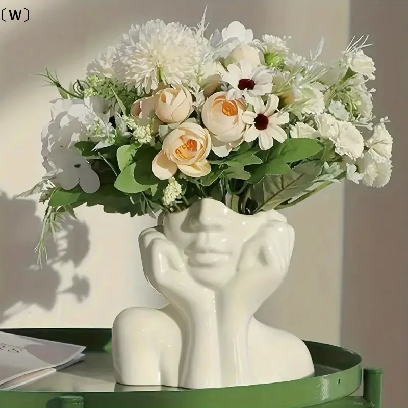 〔W〕Creative Human Body Art Vase Makeup Brush And Pen Holder Multi-Functional Desk Organizer Statue Ornament Home Office Decor
