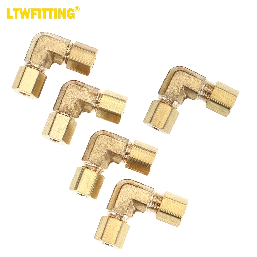 LTWFITTING 3/16-Inch OD 90 Degree Compression Union Elbow,Brass Compression Fitting (Pack of 5)