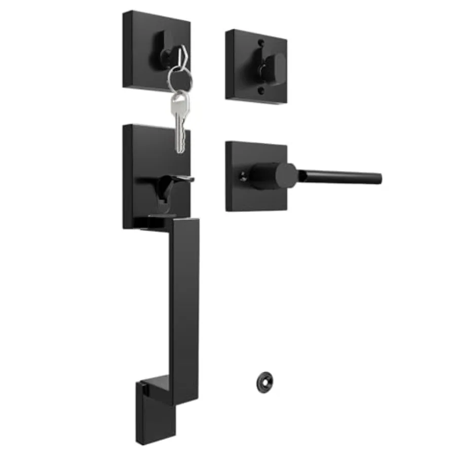 

San Clemente Handleset with Single Cylinder Deadbolt, Upgrated Entry Door Lock Set, Adjustable Hole Space, Zinc Alloy and Rever