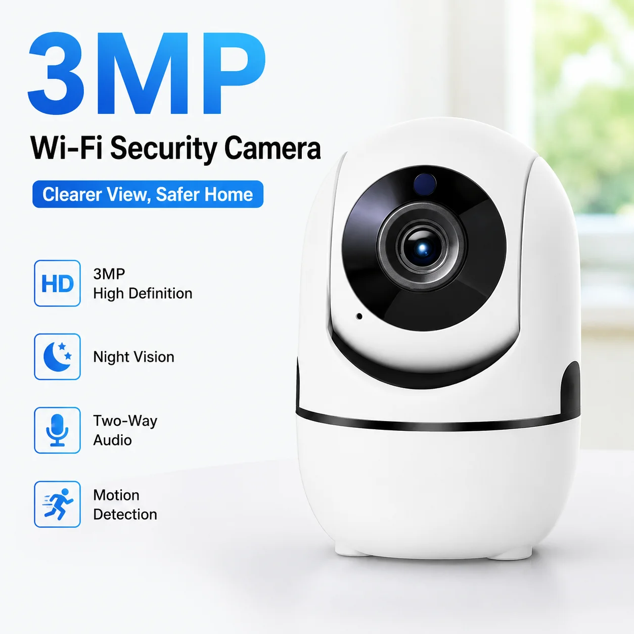 3MP WiFi Security Camera Indoor Home Camera Smart IP Camera Baby Monitor Night Vision Two Way Audio Motion Detection Remote View