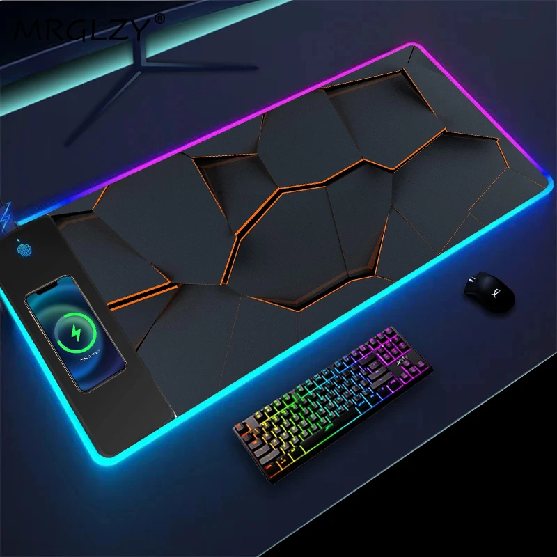 Mouse Pad Wireless Charging Abstract Material Polygon Art Gamer Decoration Gaming Mouse Pad Xxl Rgb Laptop Accesories Desktop