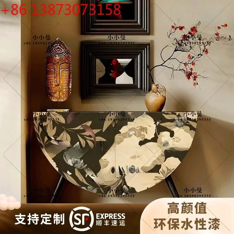 French Round Cabinet Solid Wood Living Room Storage Sideboard Home Bedroom Storage Bed Cabinet Entry-Level Standing Cabinet