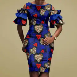 Afripride African Ankara Dresses for Women Knee Length Flare Sleeves Summer Casual Pencil Dress A2225005