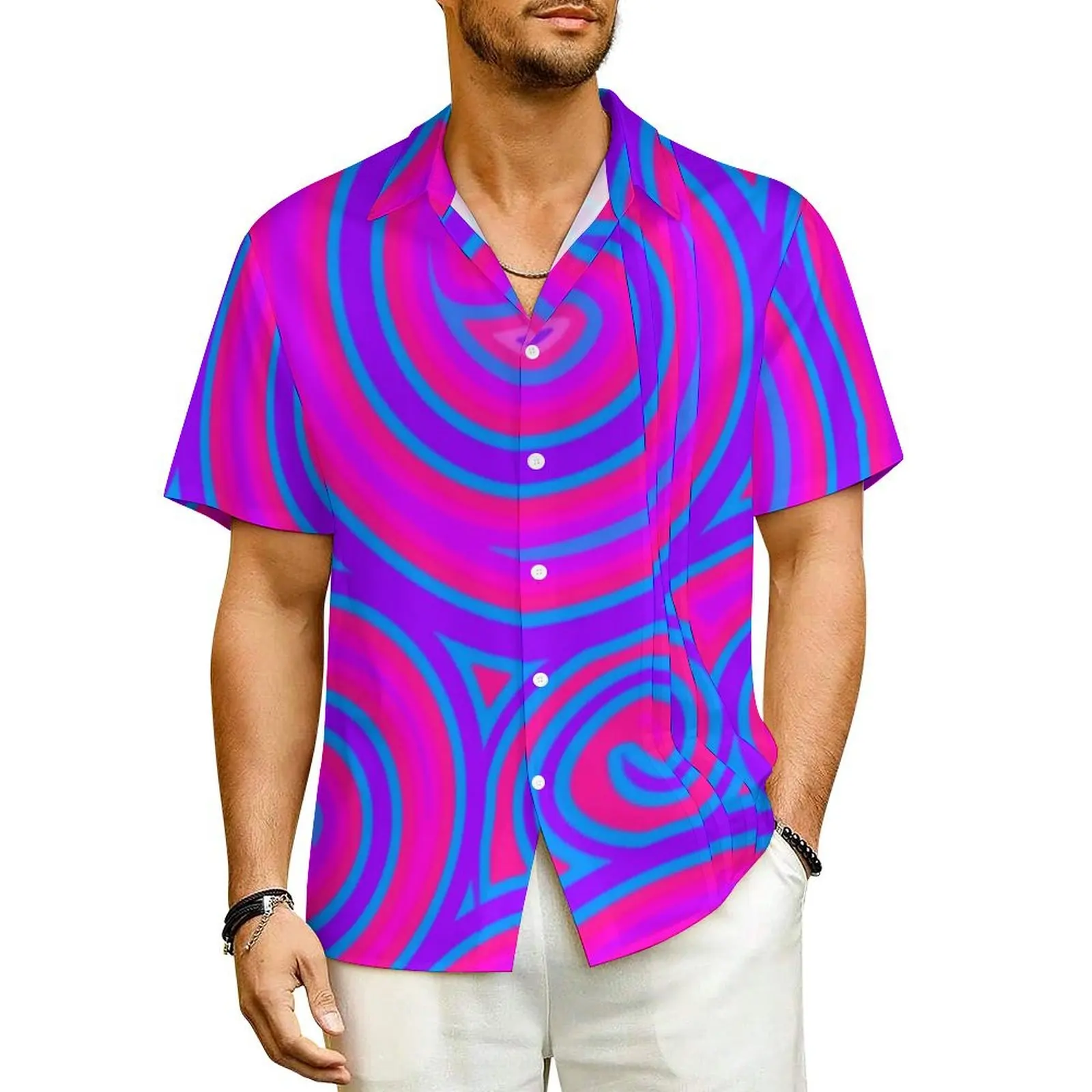 Psychedelic Trippy Hippy Casual Shirt Retro Swirl Print Vintage Hawaii Shirts Men Short-Sleeved Beach Street Oversized Blouses