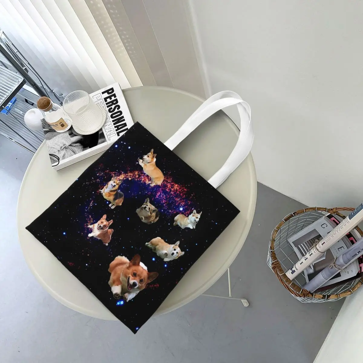 Space Corgis Shopping Bags Canvas The Tote Bag Reusable for Ladies Shoulder Tote Travel Handbag
