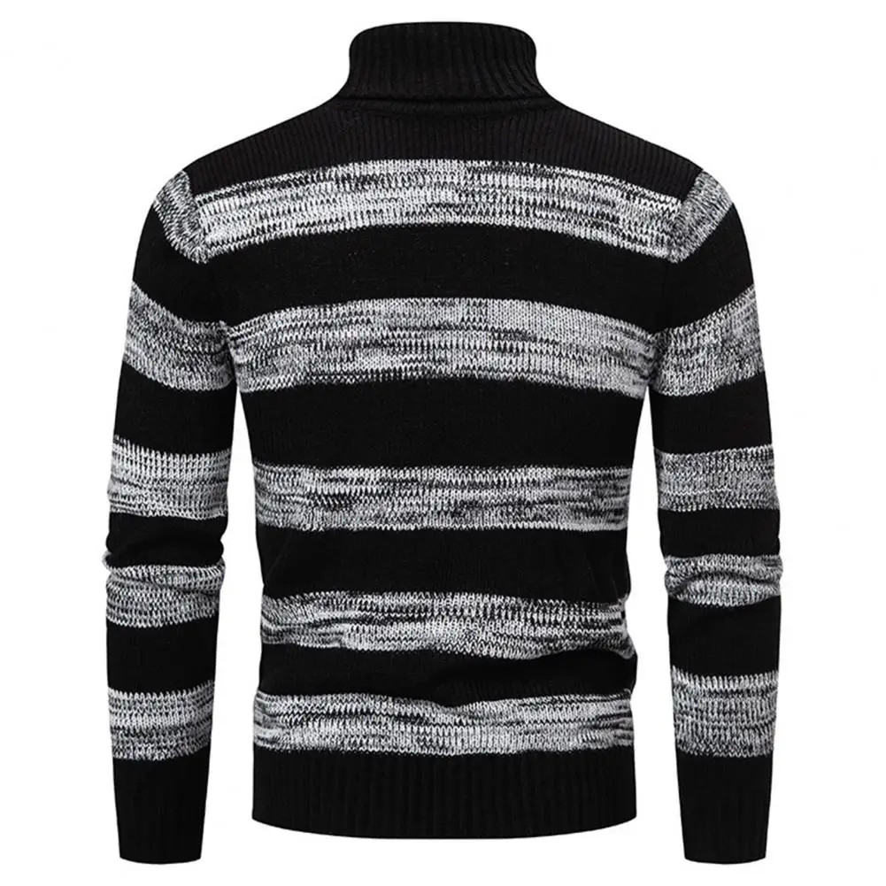 Men Fall Winter Sweater Striped Colorblock Knitted Long Sleeve Elastic Pullover Thick Warm Sweater