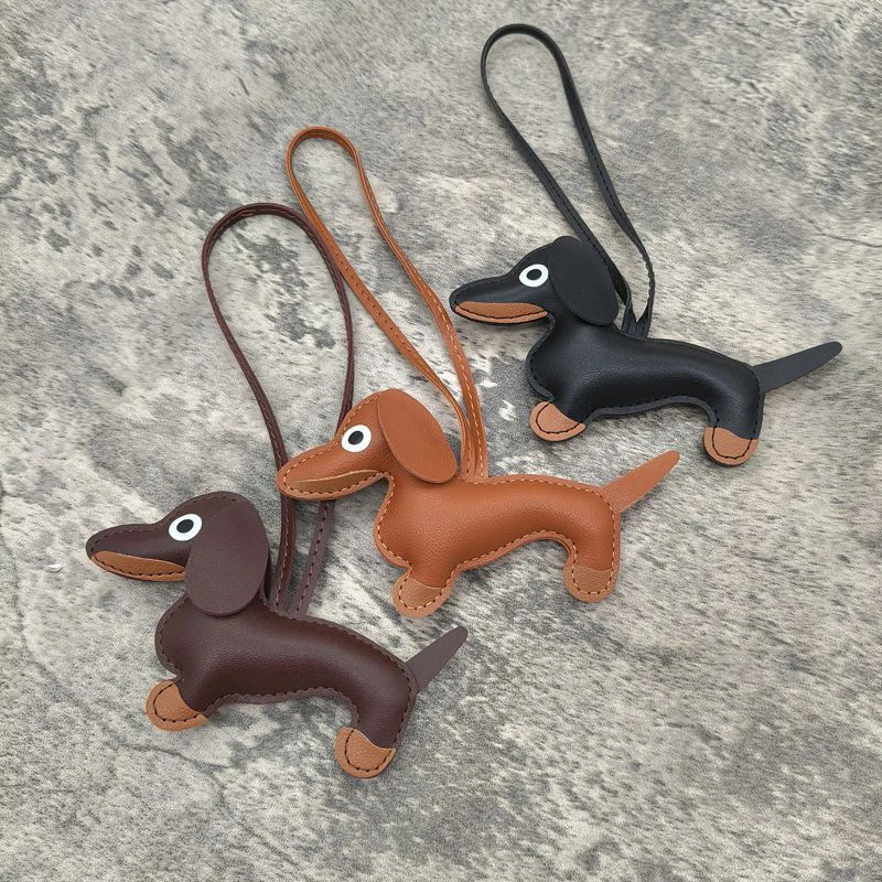 Classic Cute Leather Puppy Dog Keychain Pendant Lovely Dachshund Bag Charm Phone Pendant Trinket Key Ring Accessories