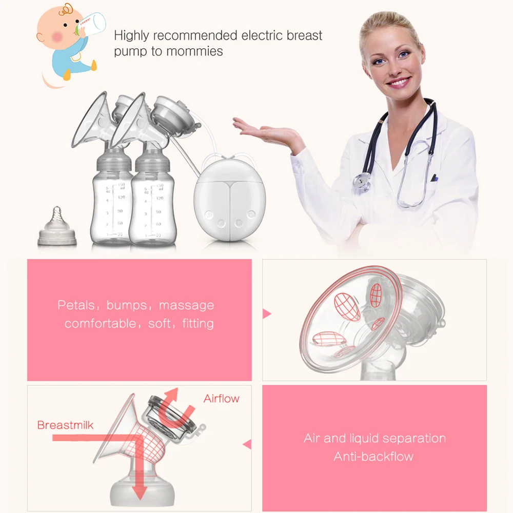 ZIMEITU Double Electric Breast Pumps Powerful Nipple Suction USB Electric Breast Pump with Baby Milk Bottle Cold Heat Pad Nippl