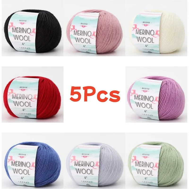 

5Pcs Merino Wool Yarn Baby Wool For DIY Hand Knitted Crochet Scarf Clothes Yarn Clothes Hats 250g