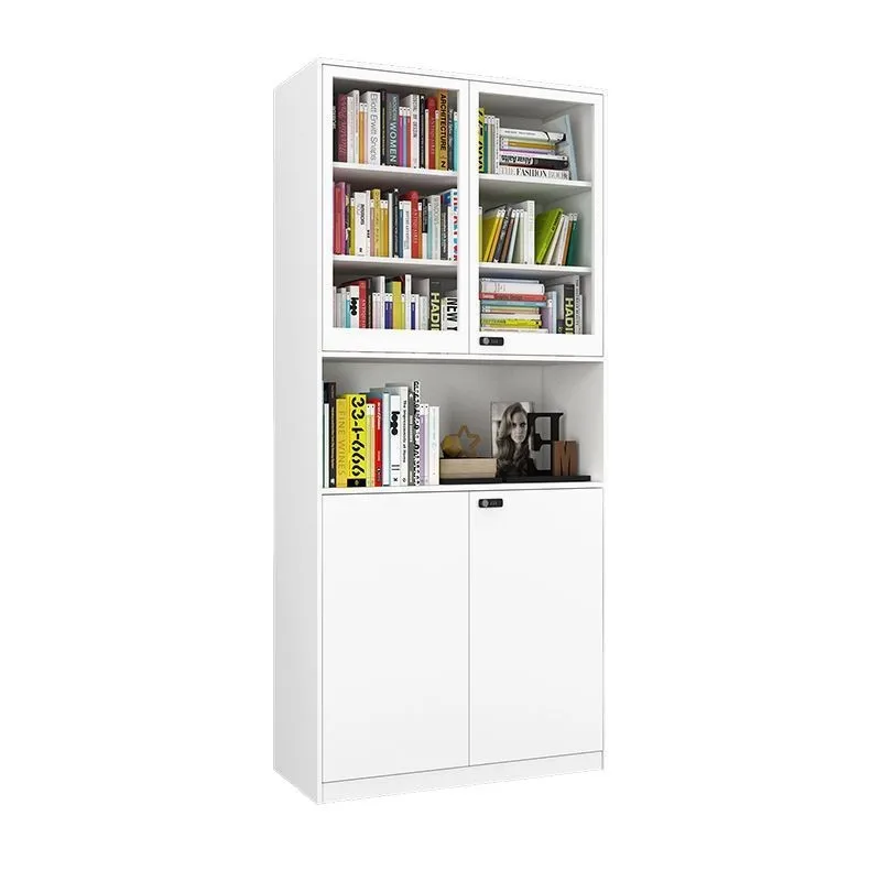 Household Dust-proof Glass Door Steel Bookcase, Living Room Floor-to-ceiling Transparent Door Wrought Iron Bookshelf