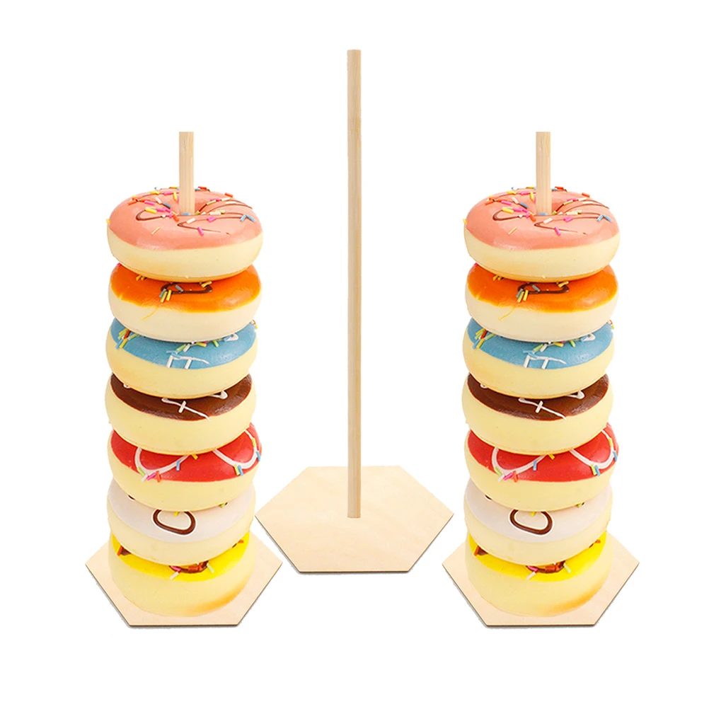

6pcs Donut Wooden Reusable Hygienic Simple Design Birthday Storage Storage Cake Display Rack