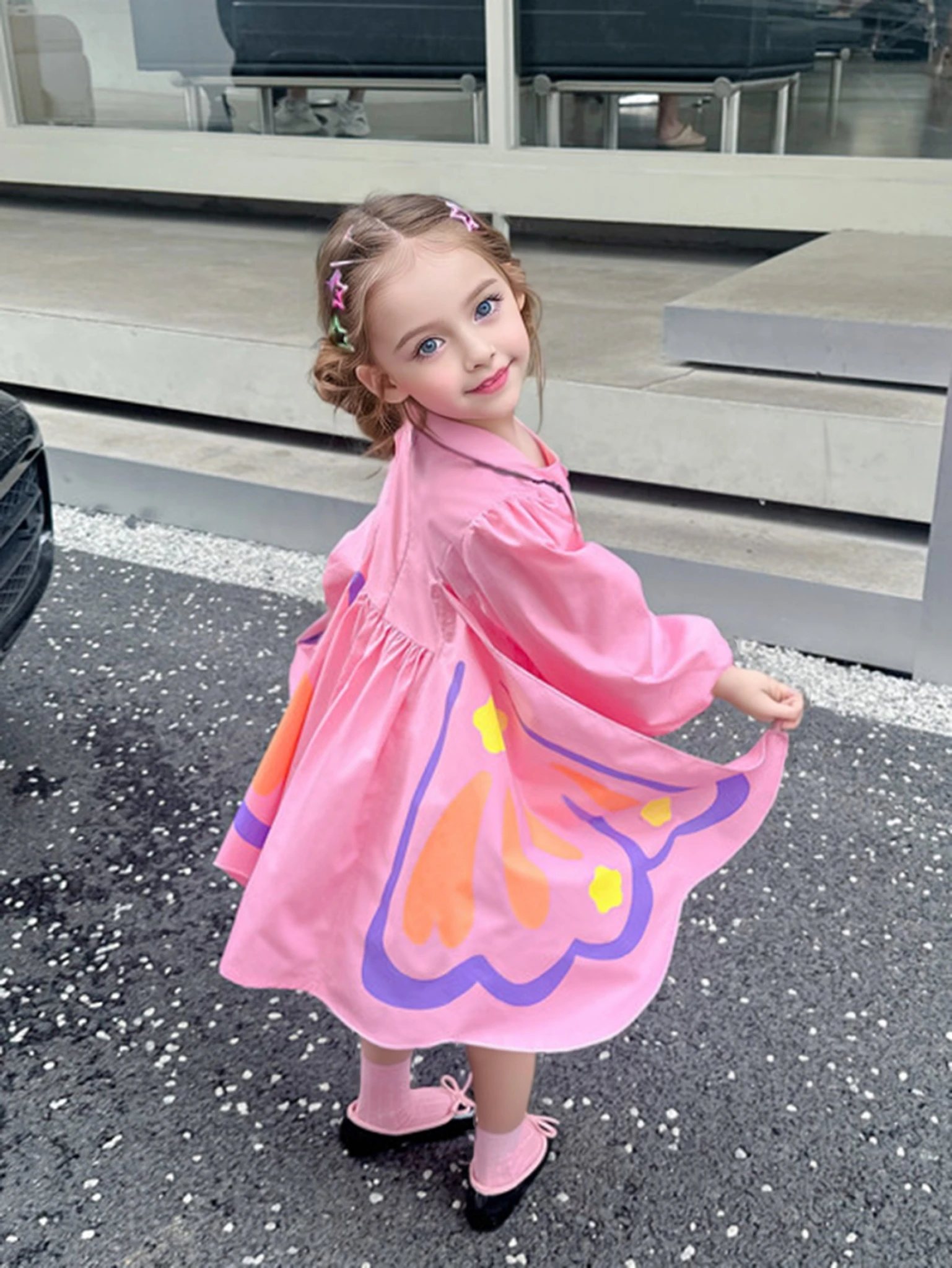 Neue Mädchen Kleid Schmetterling Flügel Form Frühling Sommer Langarm Kleid kinder Freizeit Party Kleid Für Mädchen 1-5 jahre