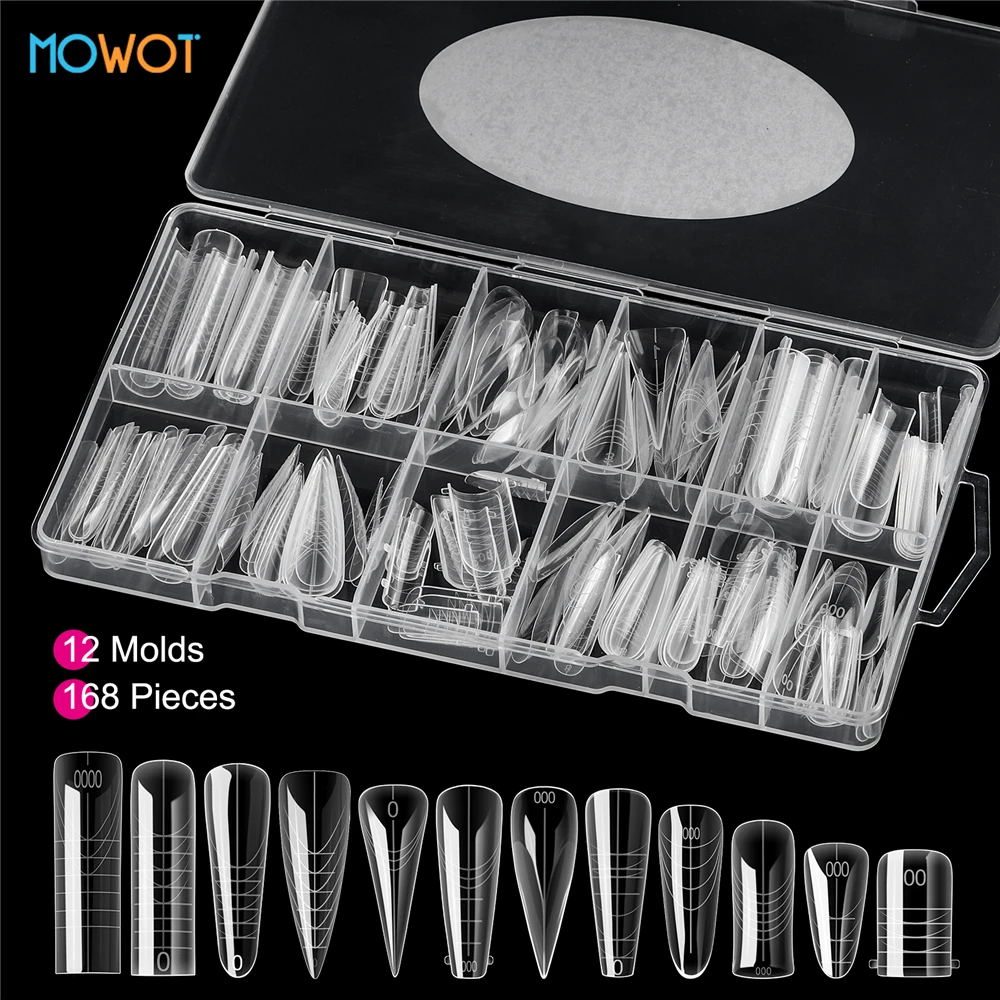 

MOWOT Nail Dual Forms 168pcs Acrylic Poly Nail Gel Mold Sets Full Cover Nail Extension Top Forms Nail Art Design Manicure Tools
