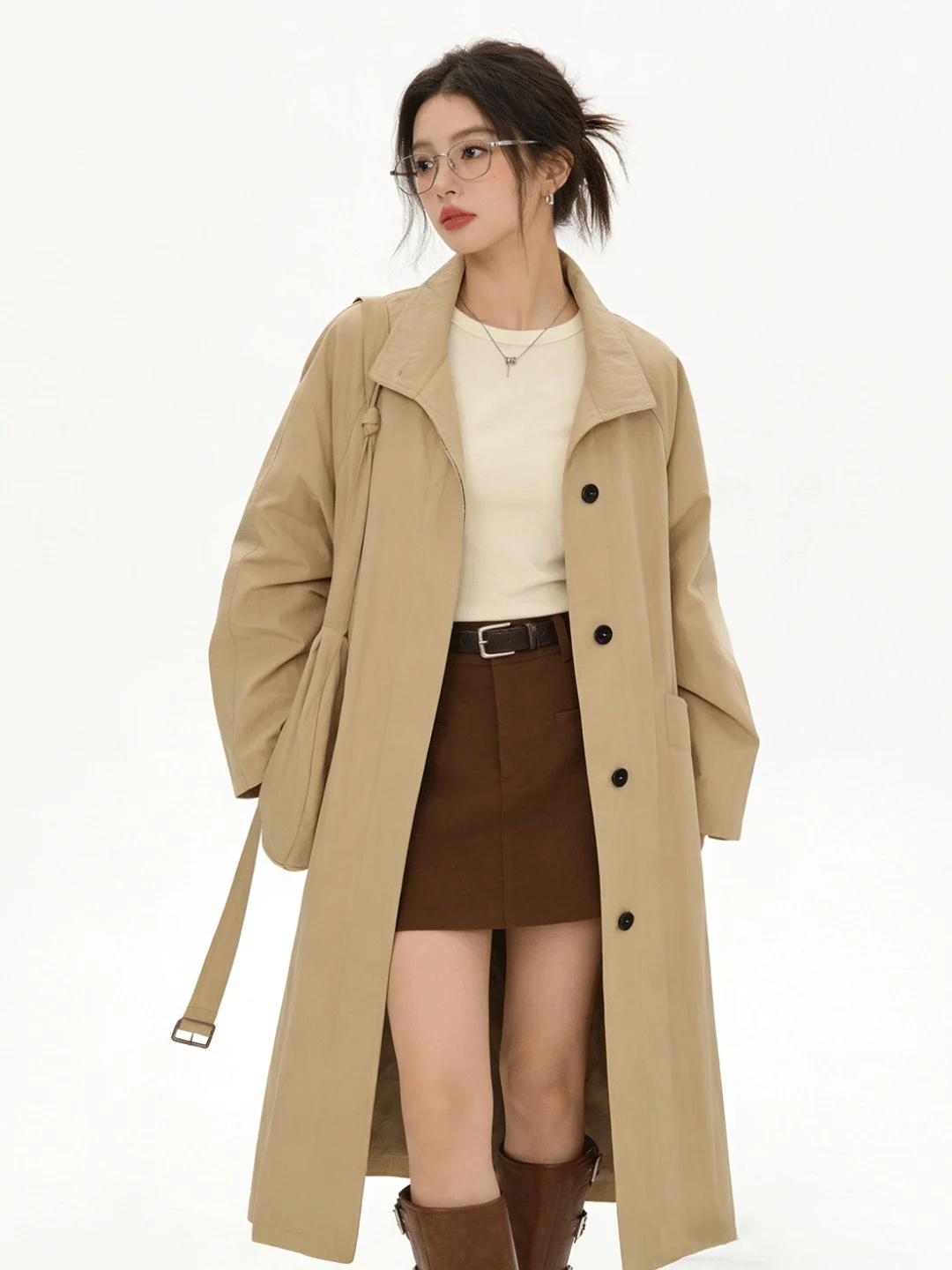 

Retro Korean Sle Engli Sle Long Coat Stand Collar Slimming Outerwear Spring Faion Ladies' Windbreaker Jaet