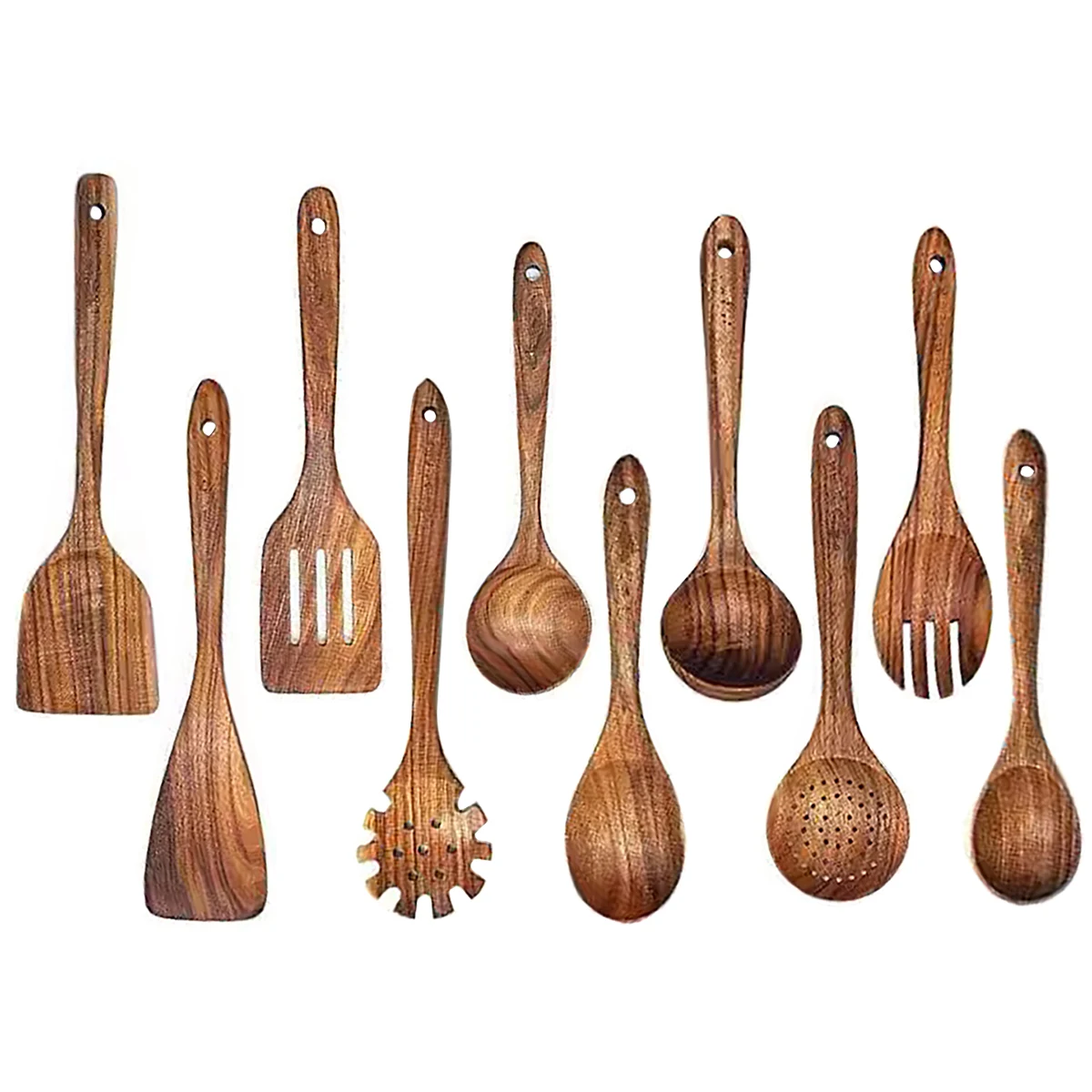 Juego de utensilios de cocina de madera, colador de arroz, espumadera de sopa, cuchara para ensalada, utensilios de cocina antiadherentes, herramienta de cocina de madera Natural, 8/9/10 Uds.