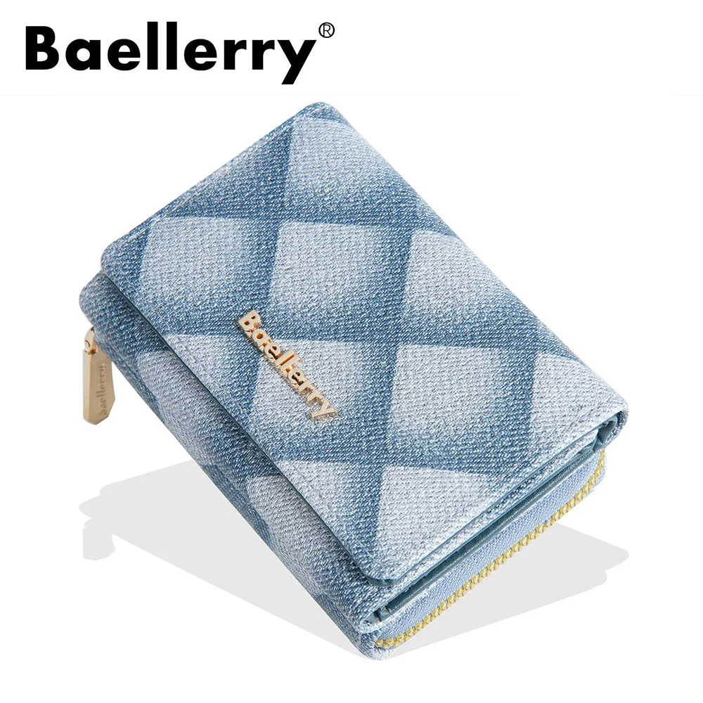 

Wallets for Women Trifold Card Holder Wallet Fashion Plaid Blue Purse with Zipper Coin Pocket Womens Small Leather Wallet Purse