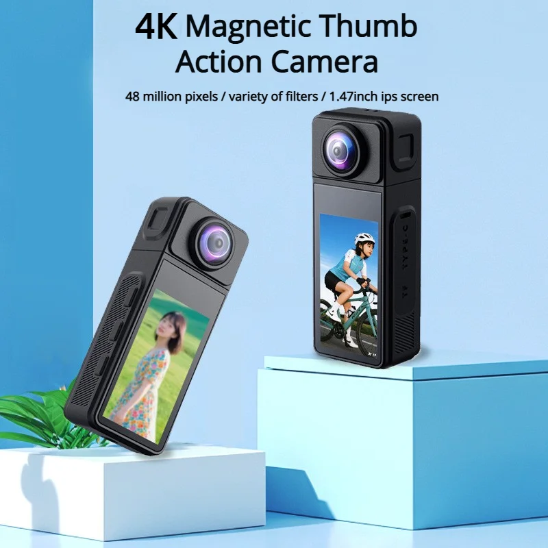 アウトドアサイクリングポケットカメラ-4k-1080p-磁気式サムアクションカメラ、wifiヘルメットレコーダー-スポーツdv、ペットビデオカメラ