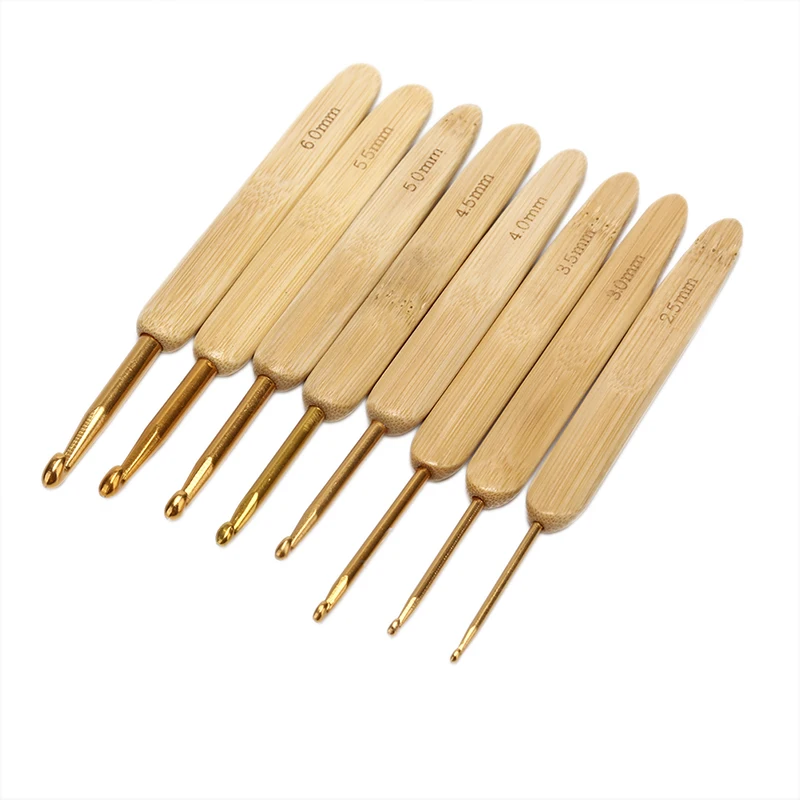 8pcs/Set Bamboo Crochet Hooks Set Needles Knitting Handle Weave Yarn Sewing Tools