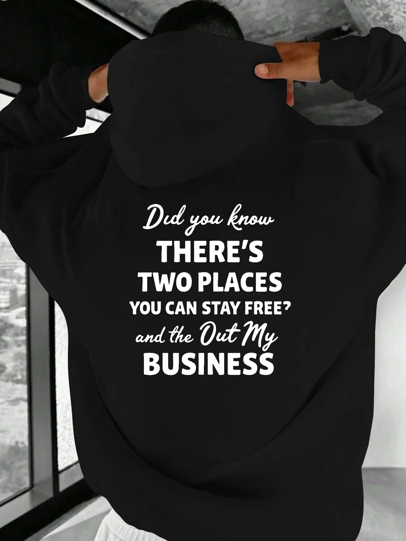 

Мужская толстовка с капюшоном большого размера — «Вы знаете этих двух места, где ты можешь жить бесплатно" С интересным принтом.