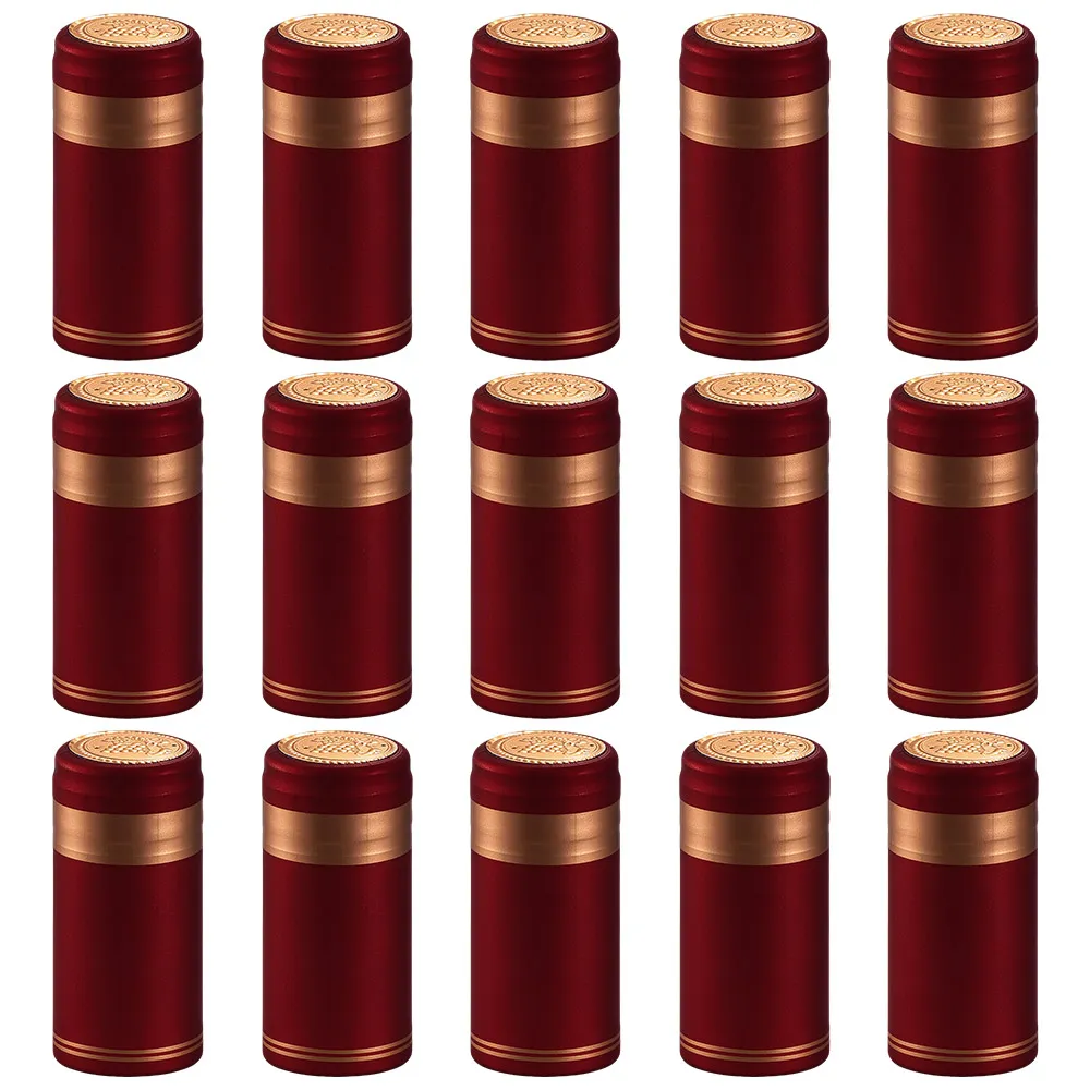100Pcs PVC Wine Heat Shrinkable Cap Tear Tab Red Wine Shrink Film Wrap Black Straight Mouth Wine Bottle Cap