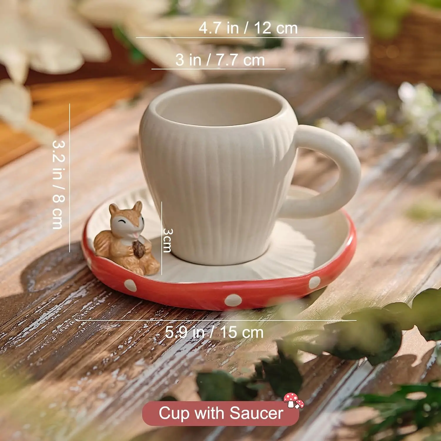Cute Mushroom Mug with Saucer & Teapot,Handmade Glaze Polka Dot Lid, Safety Matt Ceramic Tea Pot,Best Gifts for Women & Girls - view 3