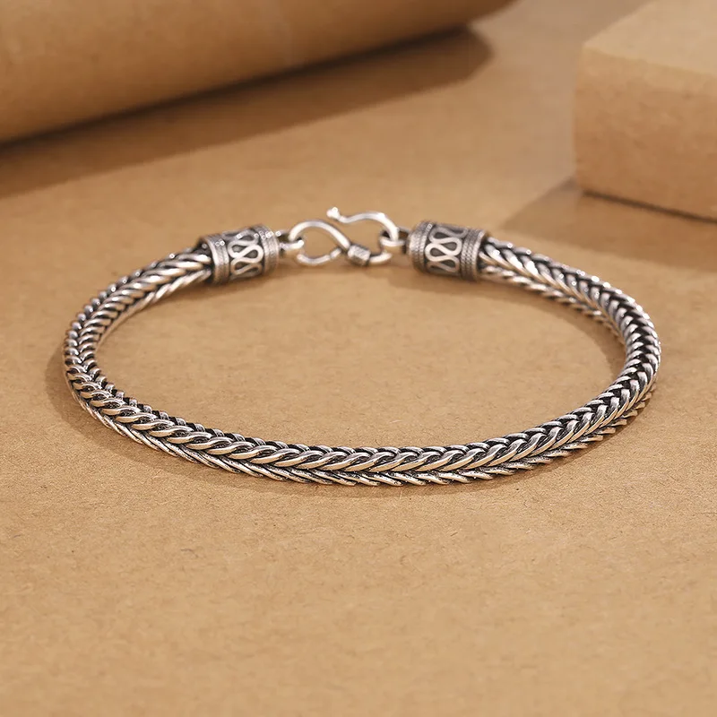 Vintage Antique Braided Keel Chain Men Bracelet Minimalist Retro Wrist Jewelry Punk Street Style Accessory for Men