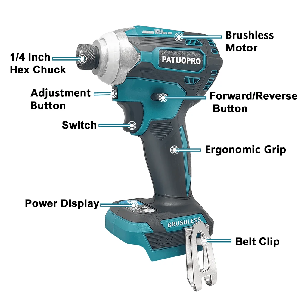 Cordless Brushless Impact Driver Kit Electric Screwdriver 4-Speed 1/4-Inch Hex 3-LED Light for Makita 18v Battery(No Battery)