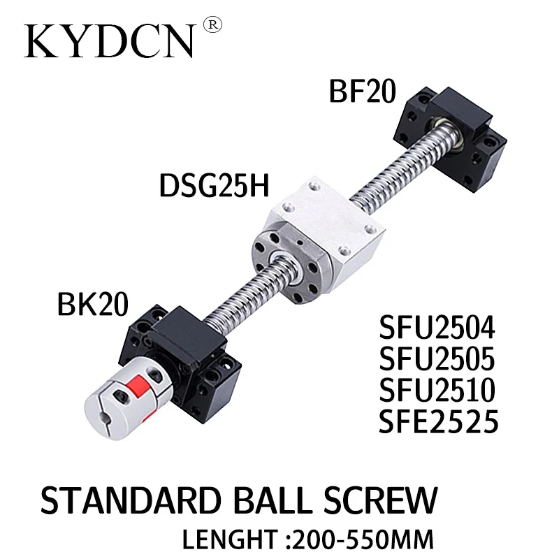 

SFU2504 SFU2505 SFU2510 SFE2525 C7 screw length 200-550mm screw nut holder plus BKBF support seat and coupling ball screw set