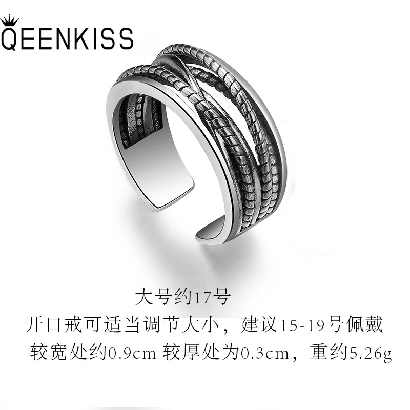 

QEENKISS RG6781 Fine Jewelry Wholesale Fashion Single Male Man Birthday Wedding Gift Retro Twist 925 Sterling Silver Open Ring