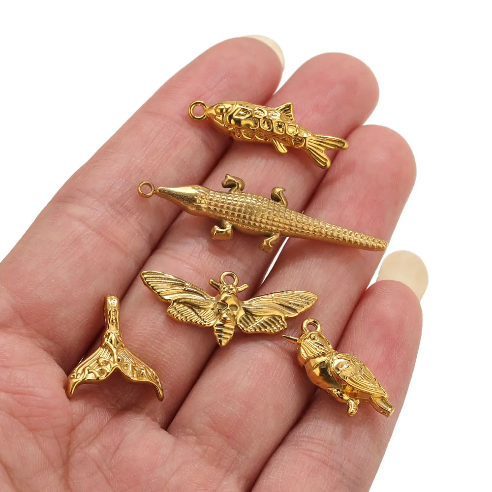 5pcs Stainle Steel Gold Animal Charms For Jewelry Cat Dog Pendants DIY Women Necklace Bracelet Animal Jewelry Charm Accessories image 4