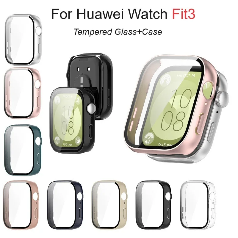 Gehard glas + hoesje voor Huawei Watch Fit3 rondom schermbeschermer Harde pc-bumper SmartWatch-hoes Antikras