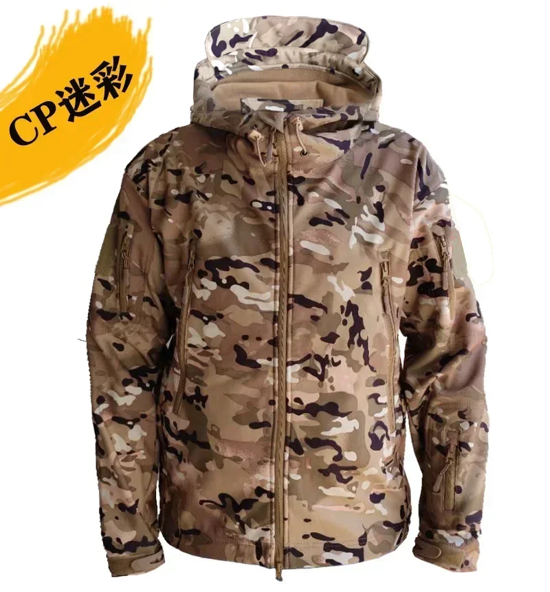 

S-6XL Мужская тактическая походная куртка из кожи акулы с мягким корпусом, ветрозащитная, водонепроницаемая, с капюшоном, теплая, уличная, полевая тактическая куртка