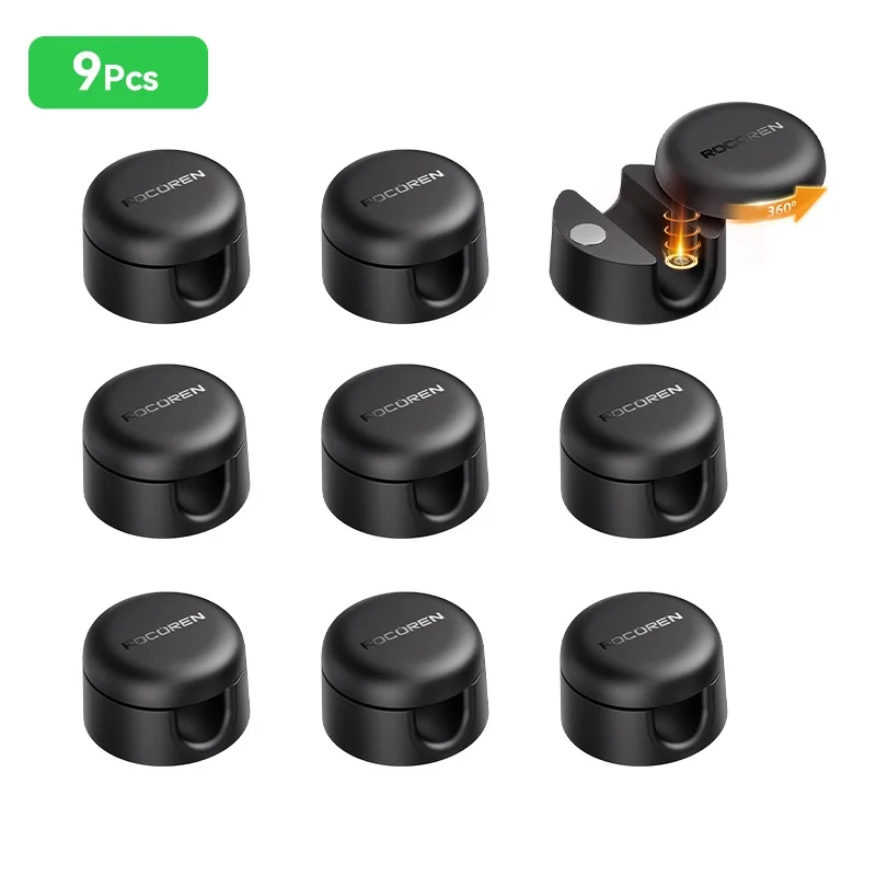 Rocoren 360 ° Rotierender Magnetischer Kabelorganisator Selbstklebende Kabelclips Verstellbarer Kabelhalter für Unter dem Schreibtisch