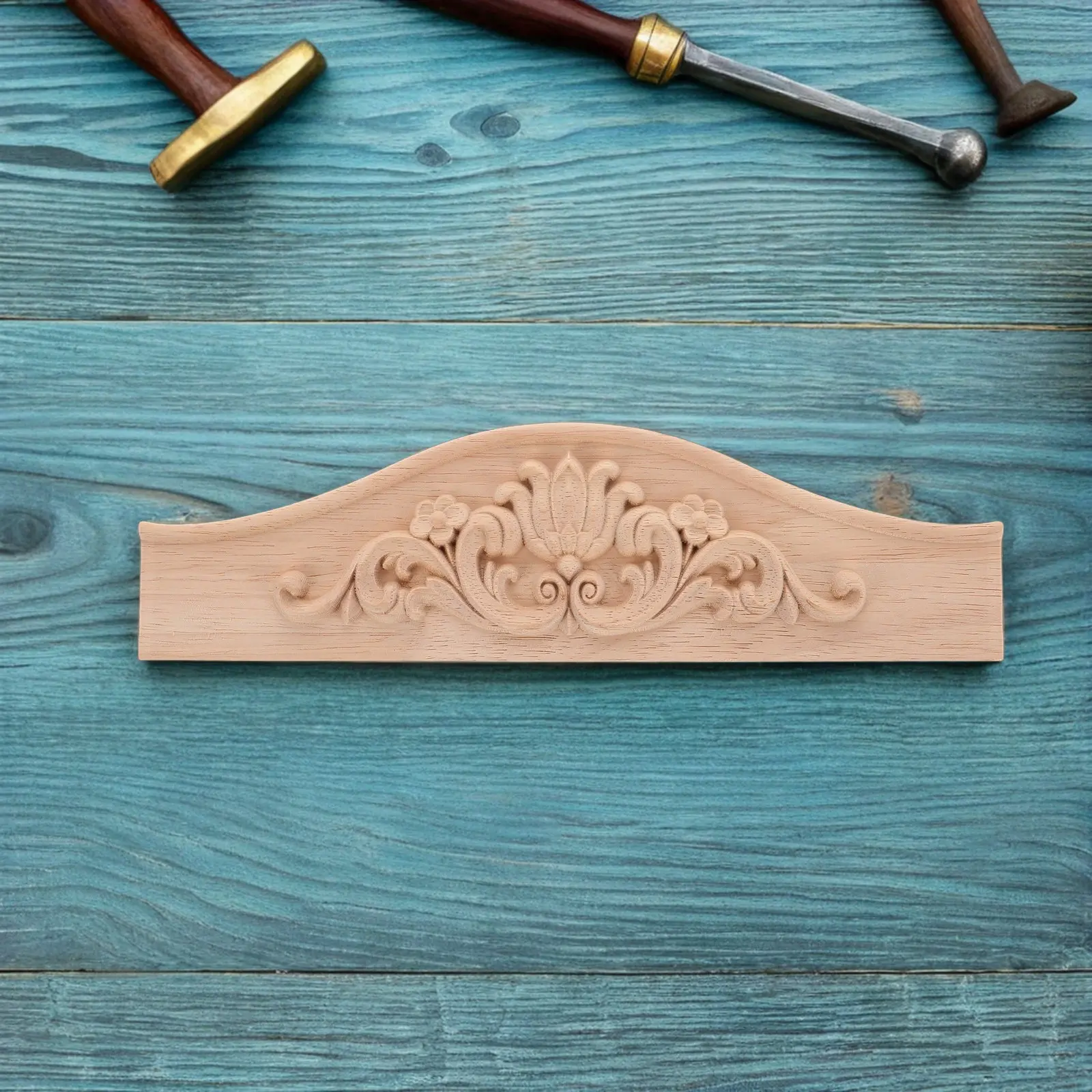 2Pcs European Style Wood Carved Appliques Unpainted Solid Wood Decorative Onlay Decal for Furniture Closet Door Cabinet