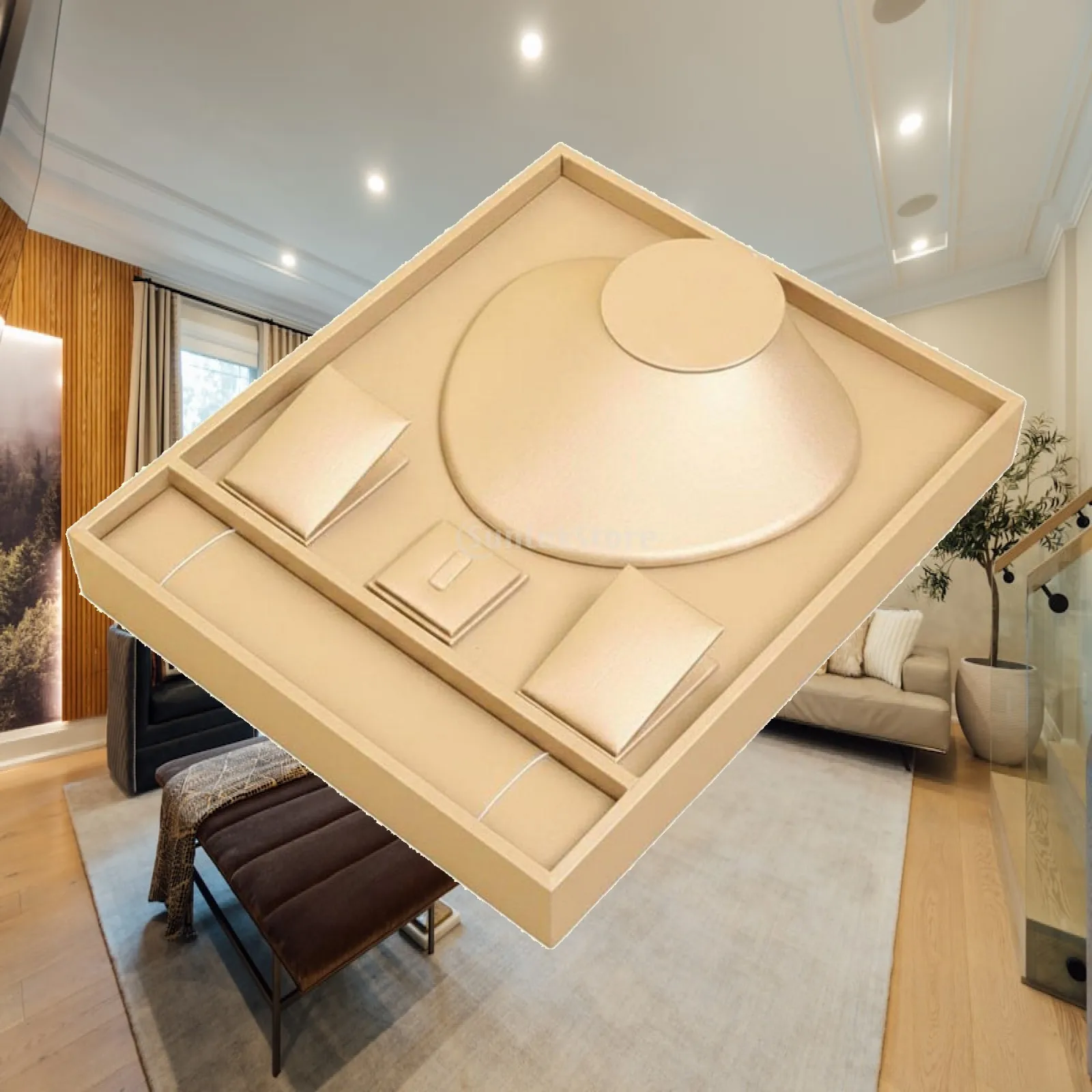 Compartmentalized Jewelry Display Tray Stand Velvet Jewelry Organizer Box for Retail and Photo Shoot