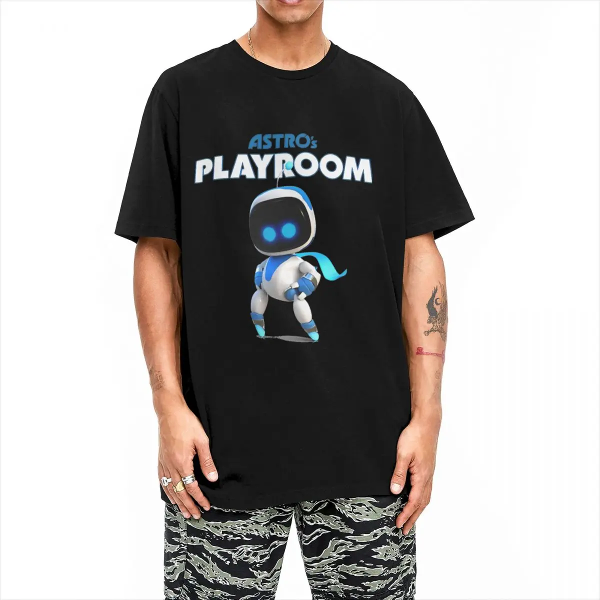 Men\'s Astro\'s Playroom Astrobot T Shirts Pure Cotton Clothing Awesome Short Sleeve O Neck Tees Summer T-Shirts