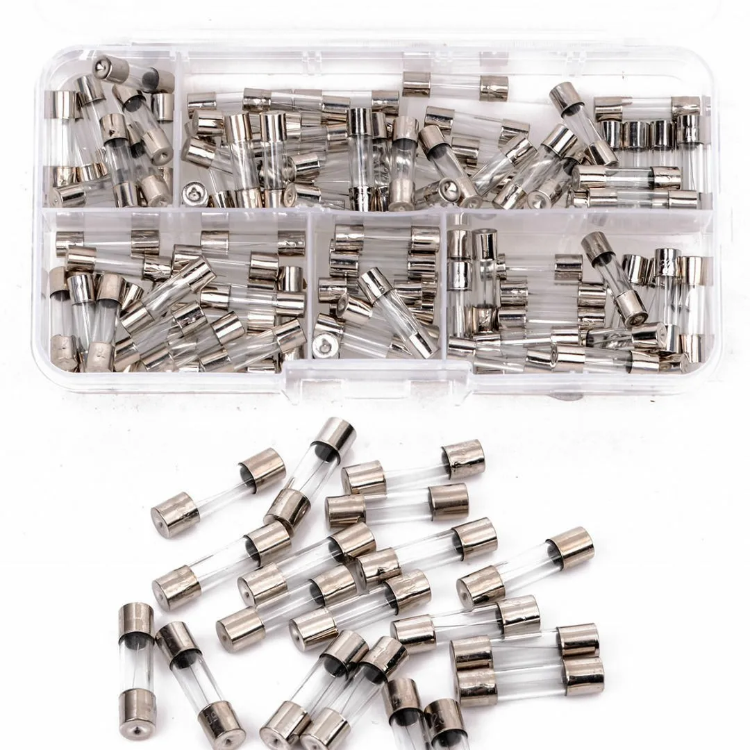 150pcs Glass Tube Fuses Assorted Equipment Kit Quick Blow Supplies With Plastic Box 0.1A-30A Industrial Useful