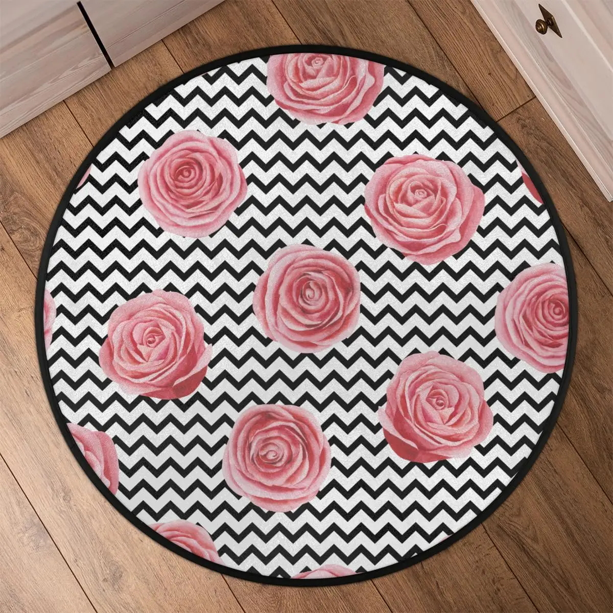 

Flower Geometric Pattern Round Rug – Soft Washable Non-Slip Low Pile Mat for Kids Room, Bedroom & Bathroom