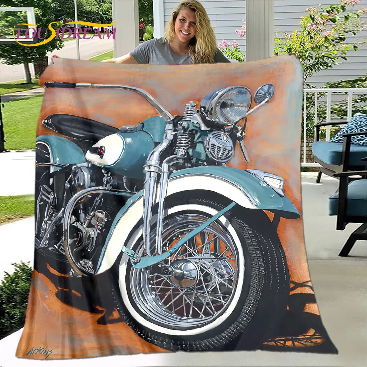 

3D Retro Vintage Motorcycle Soft Plush Blanket,Flannel Blanket Throw Blanket for Living Room Bedroom Bed Sofa Picnic Cover Gift
