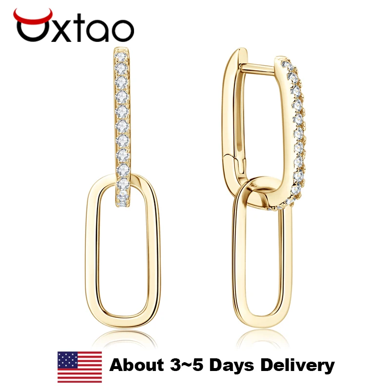 

OXTAO Elegant Hoop Earrings for Women 925 Sterling Silver D Color Diamond Moissanite Huggie Paperclip Link Earrings Jewelry