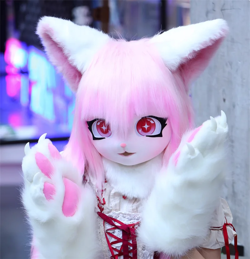 

Для Хэллоуина пушистый косплей голова лапы база Comiket пушистый комплект меховой костюм кигуруми животное кошка кролик кукла косплей маска зверя