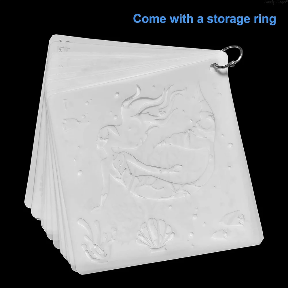 16Pcs (6x6Inch) Reusable Ocean Creatures Stencil Sea Animal Painting Stencils Laser Cut Painting Template for Floor Wall Fabric