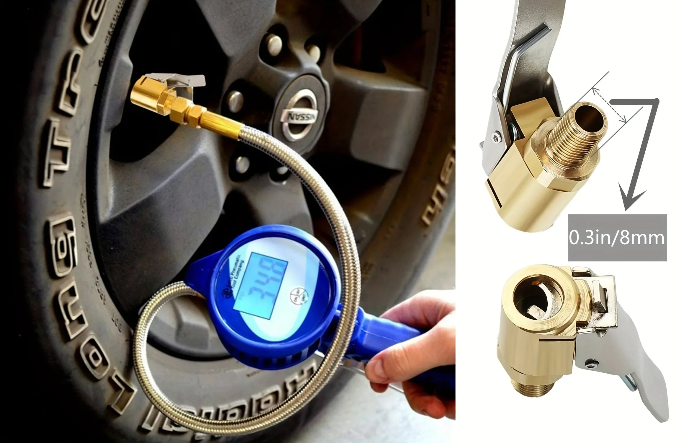 Universeller Messing-Reifenfülladapter mit Verriegelung, Automobilqualität, Schnellbefüllung für Auto-, Motorrad- und Fahrradzubehör – Detail 3