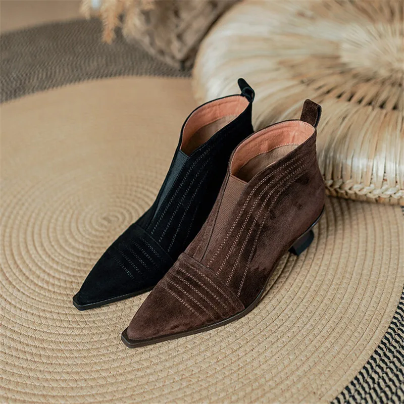 

New Winter Sheep Suede Women Boots Pointed Toe Boots for Women Autumn Fashion Ankle Boots Concise Ladies Shoes Zapatos De Mujer