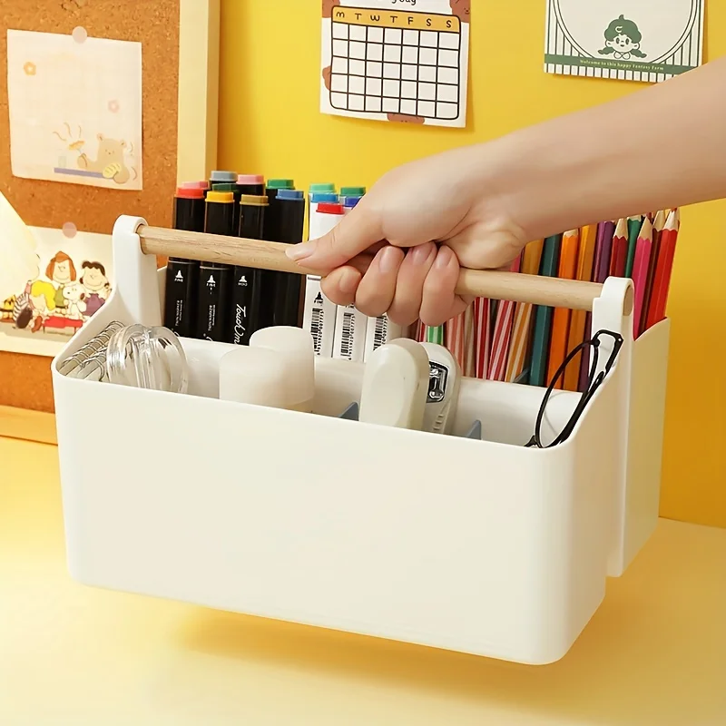 1pc Portable Pen Holder With Compartments, Marker Pen Finishing Organizer, Painting Brush Stationery  Box, Miscellaneous Items O