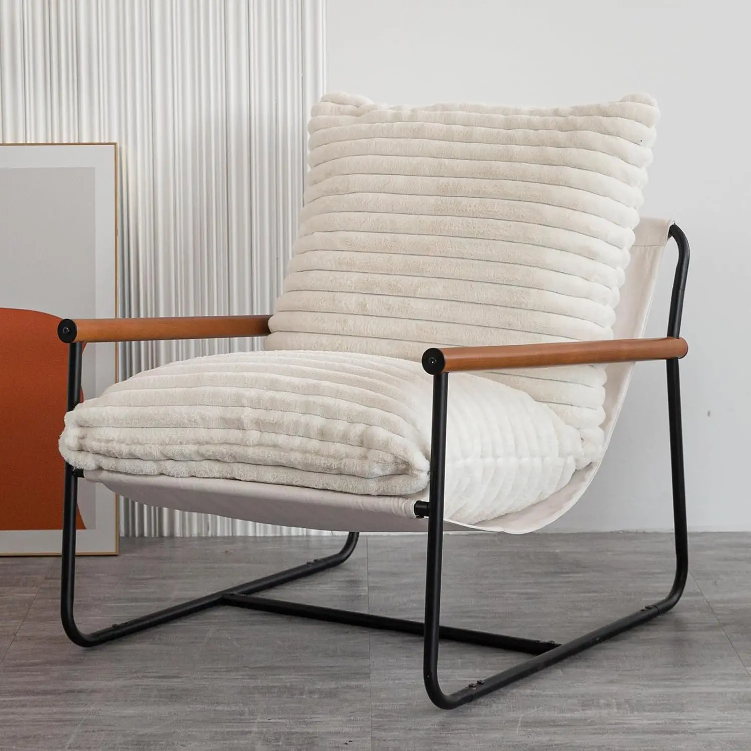 

MAXYOYO Accent Chair, Sherpa Arm Chair for Living Room, Mid Century Modern Accent Chairs, Boucle Reading Bedroom Chair