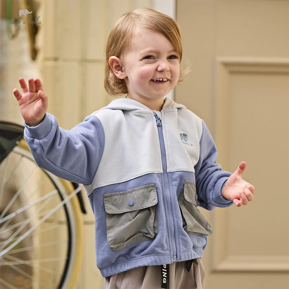 

Детская куртка с капюшоном Dave Bella для мальчиков, осенне-весеннее модное пальто для детей, мягкая уличная одежда с длинным рукавом DB1260400